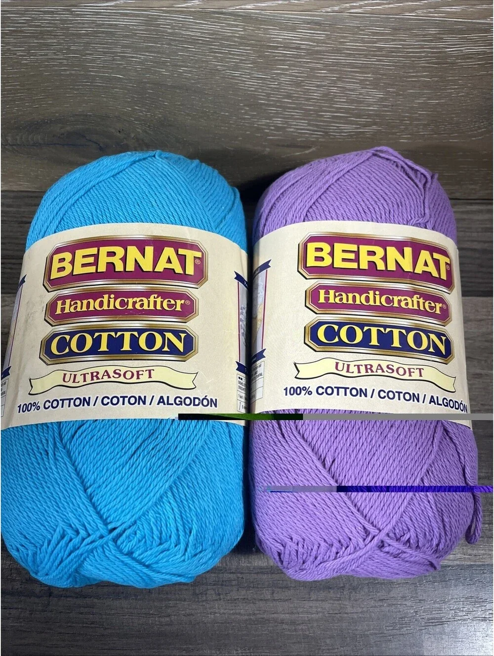 Bernat HANDICRAFTER COTTON  Ultrasoft Yarn LOT of 2 SKEINS Plum & MOD Blue
